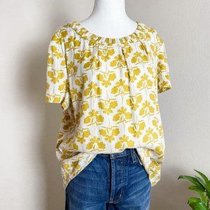 Boden Carey Mustard Art Deco Gathered Neck Top